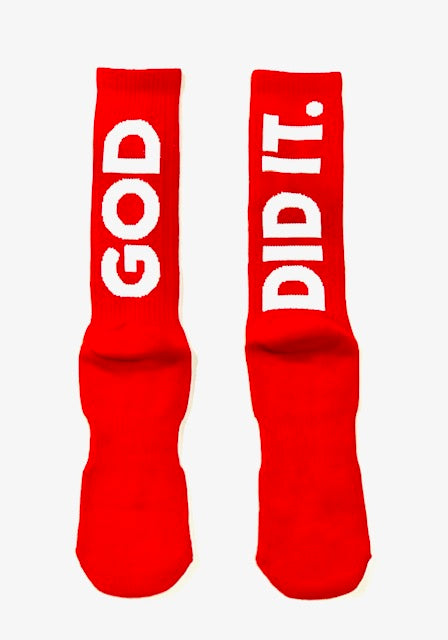 NEW *** "GOD DID IT"  Red and White Socks
