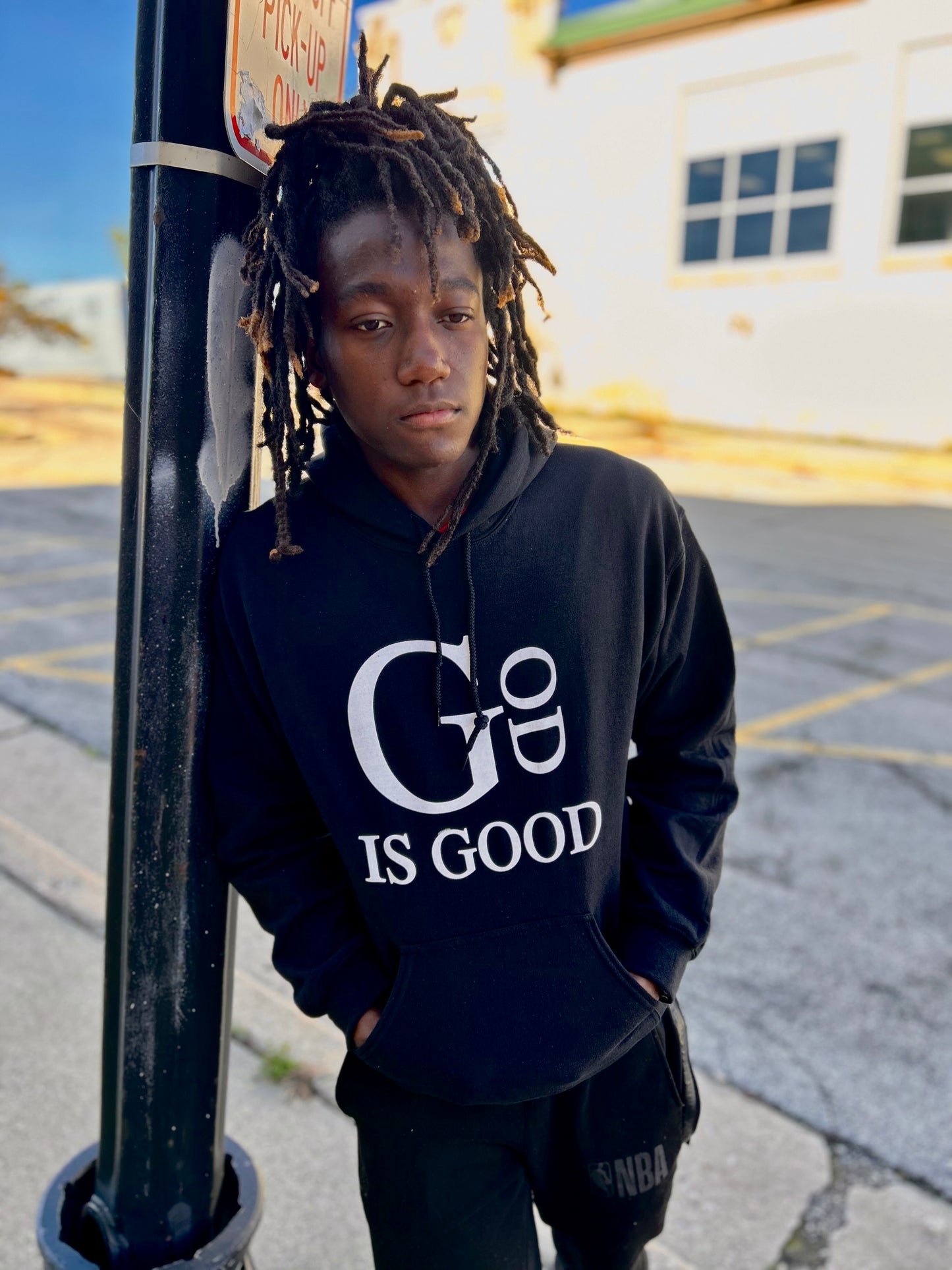 "GOD IS GOOD" black and white hoodie